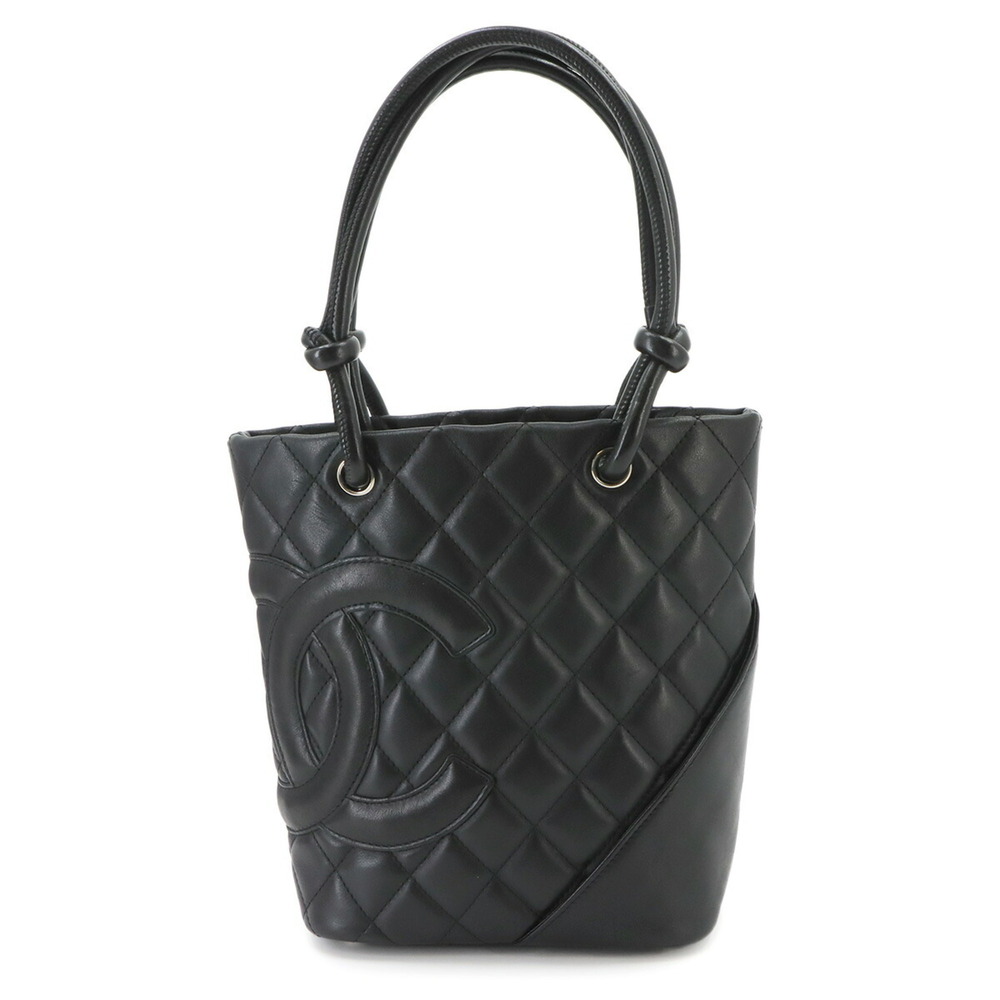 Chanel Cambon Line Small Tote Handbag, Leather, Black, A25166, Silver Hardwar...